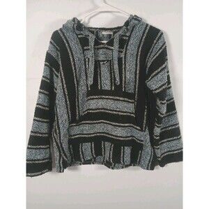 Baby Blue & Black Baja Hoodie  Men’s Small Kids XL No Tag EUC Boho Surf Hippie